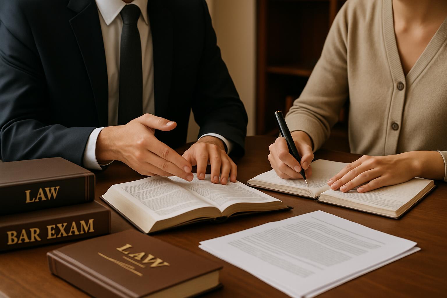 Bar exam tutoring session with expert tutor helping law student prepare